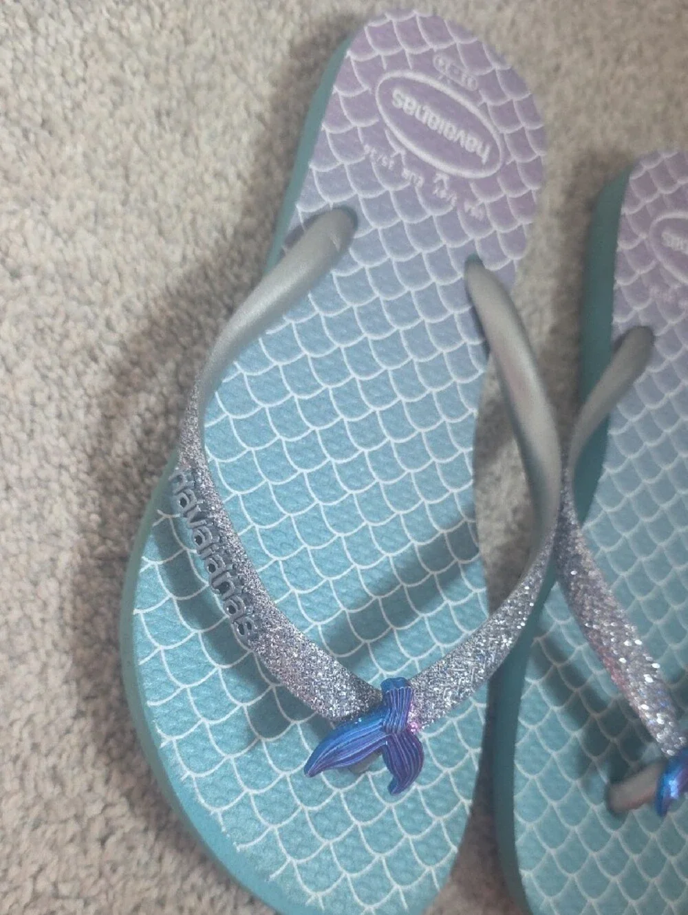 Havaianas Teal & Purple Mermaid-Scale Glitter Flip Flops